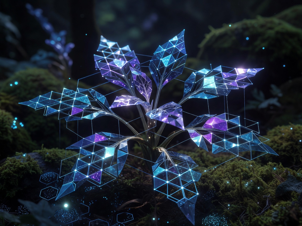 Mysterious magical plant geometry mirroring the crystal grid layouts used in gaming user interfaces